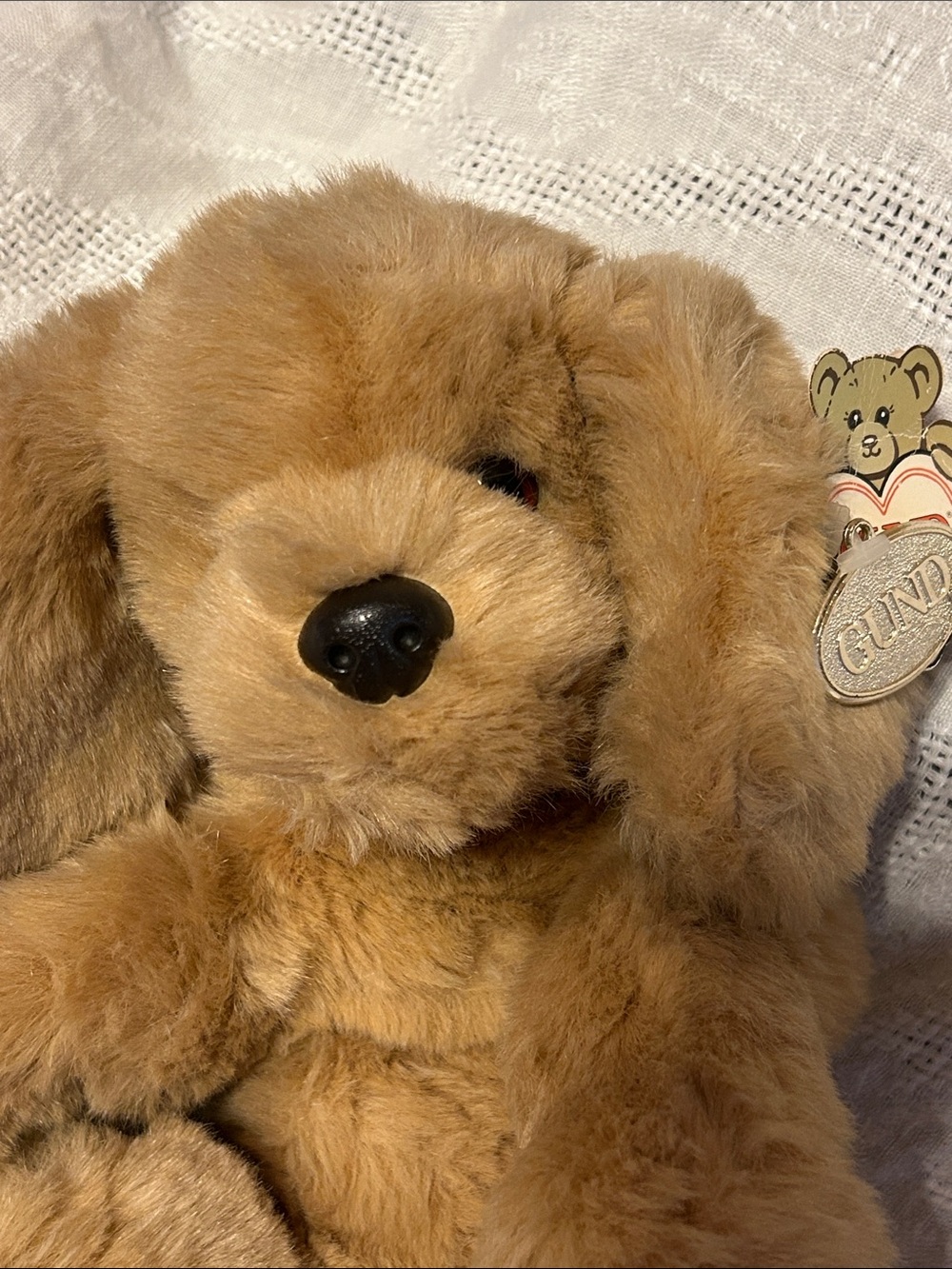 Vintage GUND Muttsy Tan Plush Toy Puppy Ear Tag Suede paws Stuffed Animal